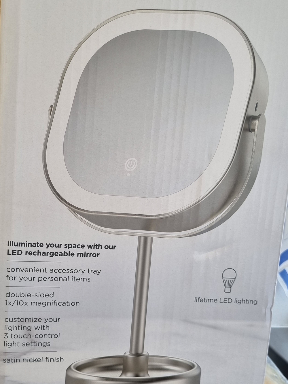 LED Rechargeable Lighted Vanity Mirror - Satin Nickel